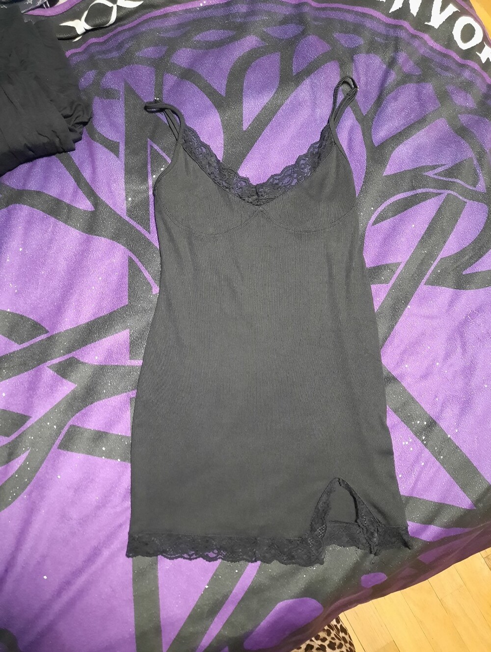 Black Lace Trim Ribbed Cami Tank